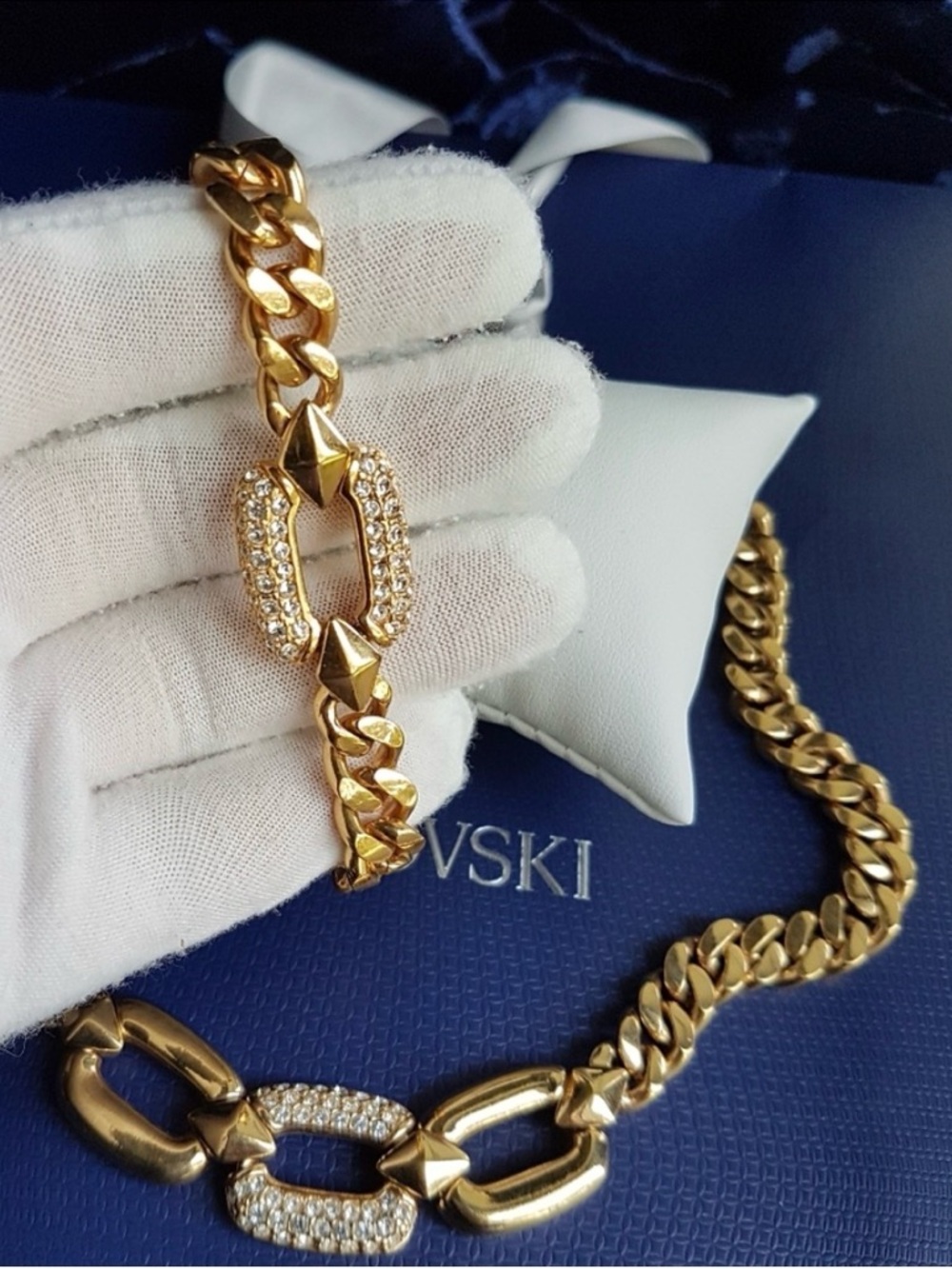 AUTHENTIC Swarovski Gold Plated Chunky Chain Link Vintage Bracelet - Picture 5 of 17